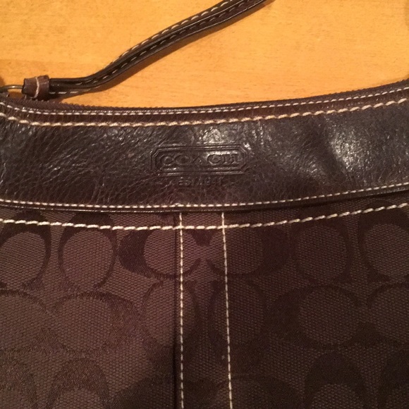 Coach Signature Brown Canvas Bag with Leather Trim - Picture 2 of 4